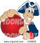 Vector Illustration of a Cartoon Patriot Mascot Grabbing a Red Ball by Mascot Junction