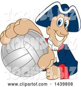 Vector Illustration of a Cartoon Patriot Mascot Grabbing a Volleyball by Mascot Junction