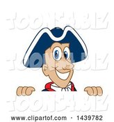 Vector Illustration of a Cartoon Patriot Mascot Looking over a Sign by Toons4Biz
