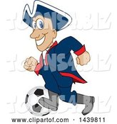 Vector Illustration of a Cartoon Patriot Mascot Playing Soccer by Mascot Junction