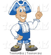 Vector Illustration of a Cartoon Patriot Mascot Pointing Upwards by Mascot Junction