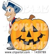 Vector Illustration of a Cartoon Patriot Mascot with a Halloween Pumpkin by Mascot Junction