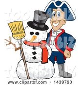 Vector Illustration of a Cartoon Patriot Mascot with a Snowman by Mascot Junction