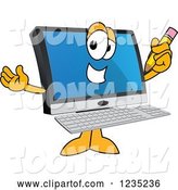 Vector Illustration of a Cartoon PC Computer Mascot Holding a Pencil by Mascot Junction