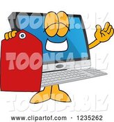 Vector Illustration of a Cartoon PC Computer Mascot Holding a Price Tag by Toons4Biz