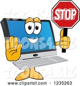 Vector Illustration of a Cartoon PC Computer Mascot Holding a Stop Sign by Mascot Junction