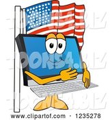 Vector Illustration of a Cartoon PC Computer Mascot Pledging Allegiance to the American Flag by Mascot Junction