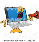Vector Illustration of a Cartoon PC Computer Mascot Screaming into a Megaphone by Mascot Junction