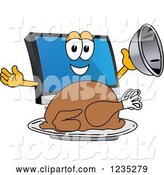 Vector Illustration of a Cartoon PC Computer Mascot Serving a Thanksgiving Turkey by Toons4Biz