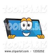 Vector Illustration of a Cartoon PC Computer Mascot Smiling over a Sign by Toons4Biz