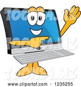 Vector Illustration of a Cartoon PC Computer Mascot Waving and Pointing by Mascot Junction