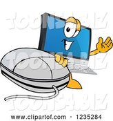 Vector Illustration of a Cartoon PC Computer Mascot Waving by a Mouse by Mascot Junction