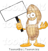 Vector Illustration of a Cartoon Peanut Mascot Holding a Blank Sign by Mascot Junction