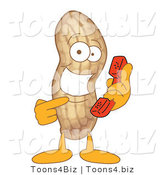 Vector Illustration of a Cartoon Peanut Mascot Holding a Phone by Mascot Junction
