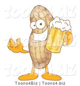 Vector Illustration of a Cartoon Peanut Mascot Holding Beer by Mascot Junction