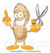 Vector Illustration of a Cartoon Peanut Mascot Holding Scissors by Mascot Junction
