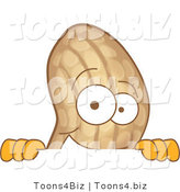 Vector Illustration of a Cartoon Peanut Mascot Looking over a Blank Sign by Mascot Junction