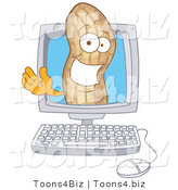 Vector Illustration of a Cartoon Peanut Mascot on a Computer Screen by Mascot Junction