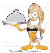 Vector Illustration of a Cartoon Peanut Mascot Waiter with a Platter by Mascot Junction