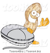 Vector Illustration of a Cartoon Peanut Mascot with a Computer Mouse by Toons4Biz