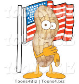 Vector Illustration of a Cartoon Peanut Mascot with an American Flag by Mascot Junction