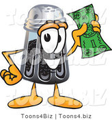 Vector Illustration of a Cartoon Pepper Shaker Mascot Holding a Dollar Bill by Mascot Junction