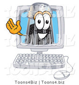 Vector Illustration of a Cartoon Pepper Shaker Mascot Waving from Inside a Computer Screen by Toons4Biz