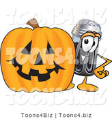 Vector Illustration of a Cartoon Pepper Shaker Mascot with a Carved Halloween Pumpkin by Mascot Junction