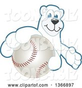 Vector Illustration of a Cartoon Polar Bear School Mascot Grabbing a Baseball by Mascot Junction