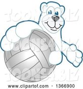 Vector Illustration of a Cartoon Polar Bear School Mascot Grabbing a Volleyball by Mascot Junction