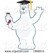 Vector Illustration of a Cartoon Polar Bear School Mascot Graduate Holding a Diploma and Waving by Mascot Junction