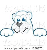 Vector Illustration of a Cartoon Polar Bear School Mascot Looking over a Sign by Mascot Junction