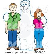 Vector Illustration of a Cartoon Polar Bear School Mascot Posing with Parents of Students by Mascot Junction