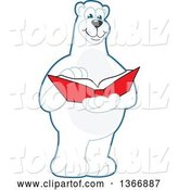 Vector Illustration of a Cartoon Polar Bear School Mascot Reading a Book by Mascot Junction
