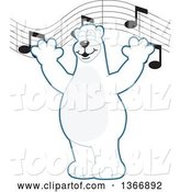 Vector Illustration of a Cartoon Polar Bear School Mascot Singing Under Music Notes by Mascot Junction