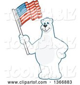 Vector Illustration of a Cartoon Polar Bear School Mascot Waving an American Flag by Mascot Junction