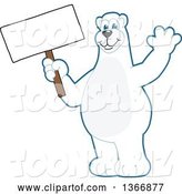 Vector Illustration of a Cartoon Polar Bear School Mascot Waving and Holding a Blank Sign by Mascot Junction