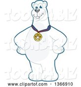 Vector Illustration of a Cartoon Polar Bear School Mascot Wearing a Sports Medal by Mascot Junction