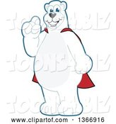 Vector Illustration of a Cartoon Polar Bear School Mascot Wearing a Super Hero Cape, Holding up a Finger by Mascot Junction