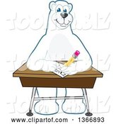 Vector Illustration of a Cartoon Polar Bear School Mascot Writing at a Desk by Mascot Junction