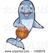 Vector Illustration of a Cartoon Porpoise Dolphin School Mascot Dribbling a Basketball by Mascot Junction