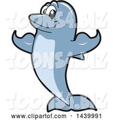 Vector Illustration of a Cartoon Porpoise Dolphin School Mascot Flexing by Mascot Junction