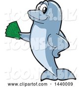 Vector Illustration of a Cartoon Porpoise Dolphin School Mascot Holding Cash by Toons4Biz