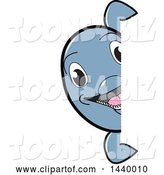 Vector Illustration of a Cartoon Porpoise Dolphin School Mascot Looking Around a Sign by Mascot Junction