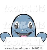 Vector Illustration of a Cartoon Porpoise Dolphin School Mascot Looking over a Sign by Mascot Junction