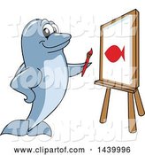 Vector Illustration of a Cartoon Porpoise Dolphin School Mascot Painting a Fish by Mascot Junction