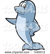 Vector Illustration of a Cartoon Porpoise Dolphin School Mascot Pointing by Mascot Junction