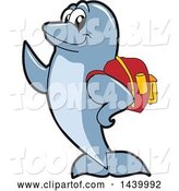 Vector Illustration of a Cartoon Porpoise Dolphin School Mascot Student Wearing a Backpack by Mascot Junction