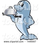 Vector Illustration of a Cartoon Porpoise Dolphin School Mascot Waiter Holding a Cloche Platter by Mascot Junction