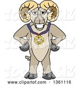 Vector Illustration of a Cartoon Ram Mascot Champion Posing with a Sports Medal by Mascot Junction